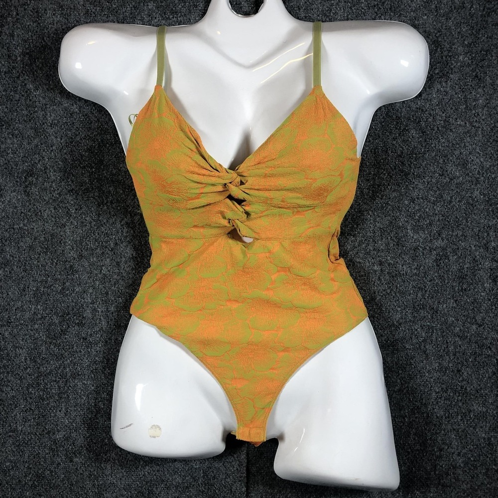 Zara bodysuit Womens Small Orange Floral Ruched Cutout Stretch